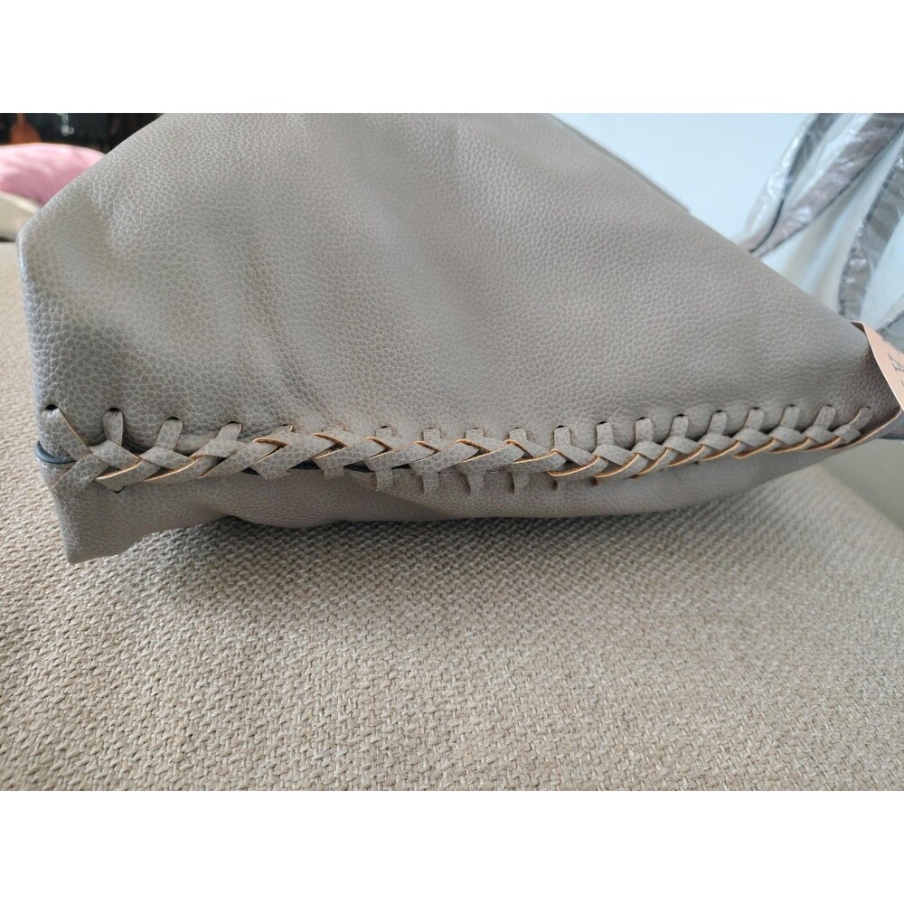 Jen Co Tote Large Gray Bag In A Bag Tassel Pouch Purse Vegan Faux Leather Beige - Picture 14 of 16